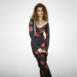 Plataz Women's Clothing Abstract Printing V Tie With High-Waisted Ass Long Skirt DJPT