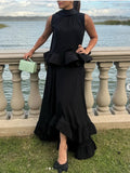 Plataz Elegant Style Suit 2025 Spring New Sleeveless Wrinkle Blouse Irregular Lotus Leaf Dress Two Sets Of Women