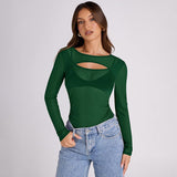 Plataz Women's Summer 2024 New Solid Color Long Sleeve Bottom Net Slamm Slamm An Empty Top DJPT