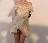 Plataz Holiday Wind Shoulder Short Dress 2025 New V Collar Shoulder Lotus Side Flower Dress Female High Sense