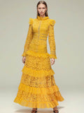 Plataz Elegant Retro Style Dress 2025 Spring New Lace Embroidery Mesh Dress Woman