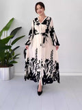 Plataz Summer Summer V-Neck Button Black And White Printed Dress