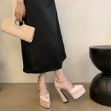 Plataz And Summer 2024 New Fashion Water Table Coarse And Hate High-Point Silk And Satin High Heel Show Women's Singles Shoes High Quality Shoes