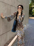 Plataz Temperament V-Neck 2024 Early Spring New Broken Leopard Dress Style Thousands Of Spring And Autumn