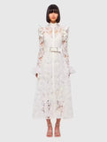 Plataz Water-Soluble Lace Dress 2025 Spring Temperament Embroidery Empty Belt With White Dress Dress