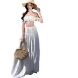 Plataz Holiday Hottie Suit Woman Summer Shoulder Tsets High Waist Half-Body Dress White Sexy Two-Piece