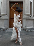 Plataz Of Lotus Edges Long Dress 2025 Summer New Sexy Open Fork Body Dress HZ0628