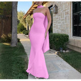 Plataz Women's New Body-Body-Bendered Ass Fishtail Dress Solid Dress Skirt Shawl HZ0628