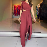 Plataz Summer Slanted Shoulder Sexy Dress High Waist-Rise Open Fork Dress