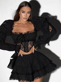 Plataz Autumn Niche Trendy Holiday Sexy Square Collar Low Chest Waist Short Top + High Waist Skirt Suit