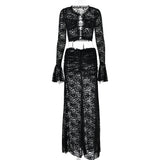 Plataz Lace Perspective Two Sets Of Female Hottie Fashion Straps High-Waisted Long Skirt Set HZ0628