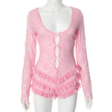 Plataz Women's Low-Collar Lace Splicing Sexy Body Repair Conjoined Shorts DJPT