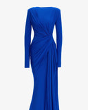 Plataz Sexy Fashion Round Collar Folds To The Waist To Repair The Solid Color Temperament Dress