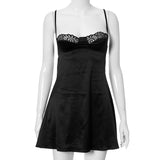 Plataz Women's Summer 2025 New Solid Colored Leat Suspension Lace Casual Short Dress DJPT