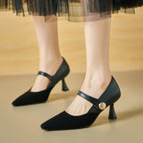 Plataz Large-Size Shoes Small Fragrant High-Heeled Shoes Women's Light Mouth Single Shoes Spring New Women's Shoes Korean Version Of The Pointed Mary Jane Shoes High Quality Shoes