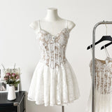 Plataz Spring And Summer Vietnam Design Sense Niche Fairy-Collar Sexy Wrapped Brat Horn Sleeves To Close The Waist Folded Lace Dress