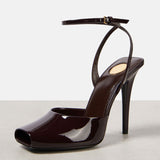 Plataz Square Head Small Fish Mouth With Thin High Heel Show Patent Sandals Large Size Stumbling Women's Shoes High Quality Shoes