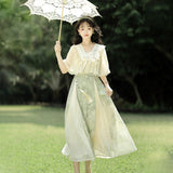 Plataz Blue Poetry Chinese Style Improvement Han Elements Women's Outer Sling Skirt Suit 9069