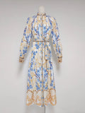 Plataz Famous Wind High-End Printing Small Collar Single Buckle Collar Buckle With Waist Long Dress