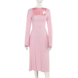 Plataz Summer 2025 New Temperament Elegant Long Sleeve Tie Strap A Swing Dress Girl DJPT