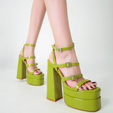 Plataz Summer New Square Head Thick Heel Women's Shoes High Heel Fish Mouth Hate The Sky High Large Size Show Sandals 14 Cm Women's Shoes High Quality Shoes