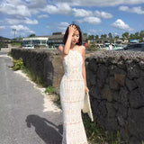 Plataz Beach Dress Seaside Resort Dress Skinny Fishtail Dress Sexy Bare Back Sling Lace Dress