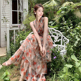 Plataz Tourism Wearing Bare Back Seaside Holiday Dress Bohemia Long Dress Hanging Neck Super Fairy Dress Women's Beach Dress