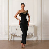 Plataz 2024 Design-Sensitive Three-Dimensional Golden Flower Sleeveless Banded Dress Party Dinner Dress Dress