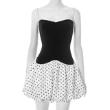 Plataz Women's Summer New Sexy Breast-Wearing Wave Point Splicing Short Dress Dress Dress Woman DJPT