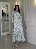 Plataz 2025 Gentle Wind Small Fresh Flowers And Leaves Side Long Dress Woman