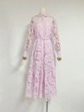 Plataz 2024 Australian Fashion Elegant Collar Lantern Sleeve With Belt Embroidered Air Dress Dress