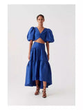 Plataz Bubble Bubble Sleeve Short Sleeve Back Single Buckle Kinesion Wrapped Blouse + High Waist Half-Dress Skirt Suit