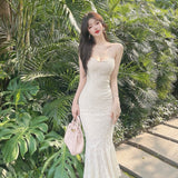 Plataz Dress Dress Summer Women's Sexy Temperament Long Shoulder Fishtail Repair Corset Dress