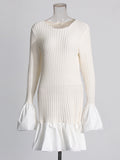 Plataz Summer New Temperament Retro Style Wind Wind Collar Lotus Side Splicing Horn Sleeve Knitted Dress Woman