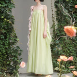 Plataz New Super Fairy Atmosphere Relaxed Dress Flexible Girl Pink Green Flowers Brate Dress