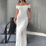 Plataz Women's Summer Braided Dress Soaked Sleeve Open Bag Hip Dress Woman