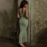Plataz Spring And Summer Slings Splicing Dress Stylish Sexy Tatry Folded Fishtail FD9738 HZ0628