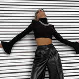 Plataz Women's Autumn And Winter New Clean Color Pile Collar Fashion Horn Sleeve Hottie Top DJPT