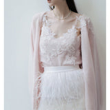 Plataz 2024 New Lace Embroidered Cardigan Vest Feather Dress Tender Gentle Romantic Three-Piece Set