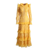 Plataz Elegant Retro Style Dress 2025 Spring New Lace Embroidery Mesh Dress Woman
