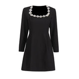 Plataz Famous Sexy Light Extravagant Evening Dress 2025 Spring New Square Collar Diamond Splicing Short-Term Waist Dress