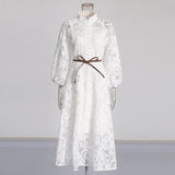 Plataz Elegant Retro Style Dress Woman 2025 Spring High-End Heavy Industry Lace Hollow Waist Dress