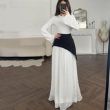 Plataz 2025 New Solid Color Long-Sleeved Collar Splicing Body-Body-Suited And Hip Dress