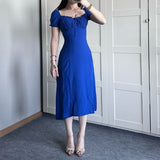 Plataz Women's Summer Collar Bubble Sleeve With High Waist Repair Fork Sexy Long Dress