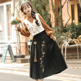 Plataz Maple Chinese Costume Chinese Style Improvement Han Element Vest Shirt Half Skirt Set 8959