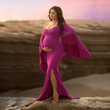 Plataz Women's Silk Cotton Pregnant Women's Lotus Leaf Sleeves To Drag Tail Dress Photography Dress 1176 Maternity