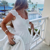 Plataz Luth's Same 2025 Women's New Folded Wood Ear Short Sleeves To The Waist Thin Cake Dress Under The Hem Skirt