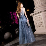 Plataz Dress Women 2025 Spring Year Will Be Dignified Atmospheric Long Thin Blue Fairy Gas Host Banquet Evening Dress