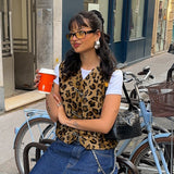 Plataz Women's 2024 Summer New Leopard-Print Cardigan Sleeveless Casual Top DJPT