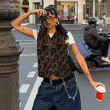 Plataz Women's 2024 Summer New Leopard-Print Cardigan Sleeveless Casual Top DJPT